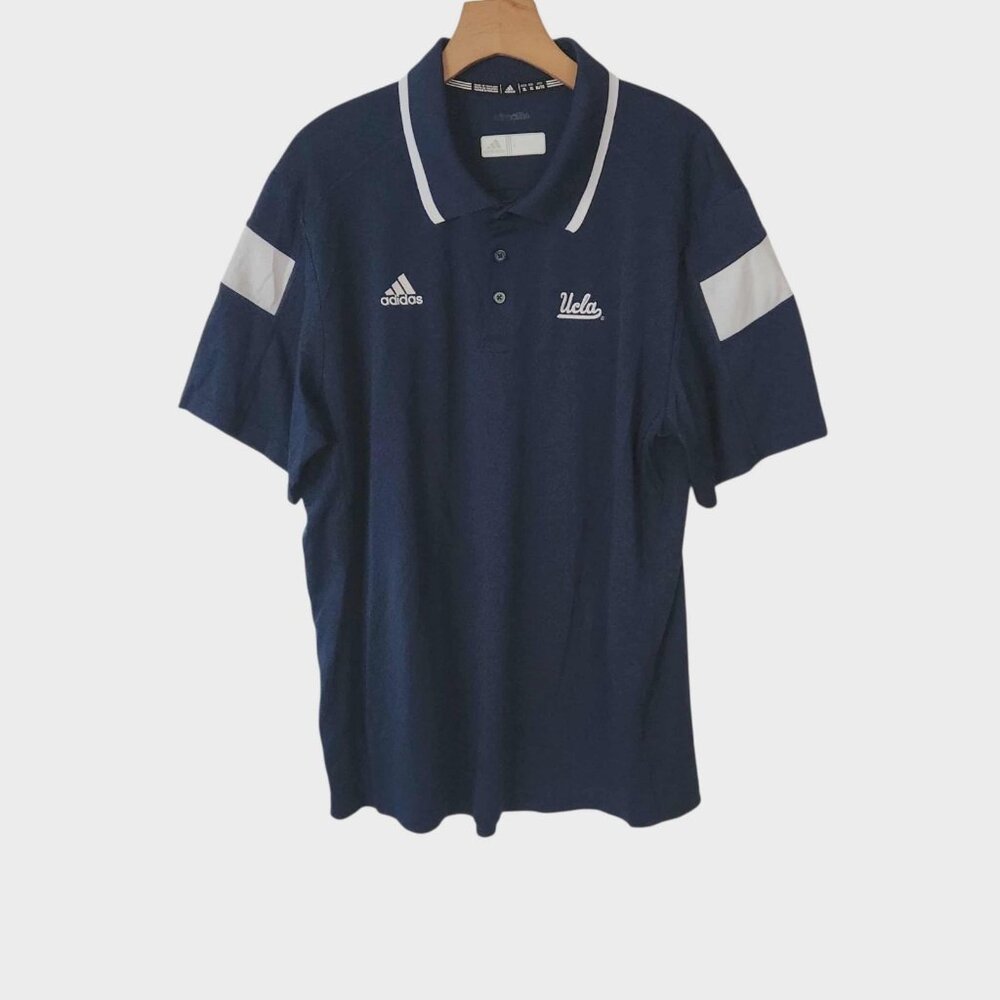UCLA Bruins Polo Shirt Adidas Climalite Navy‎ Blue & White Polyester Mens XL